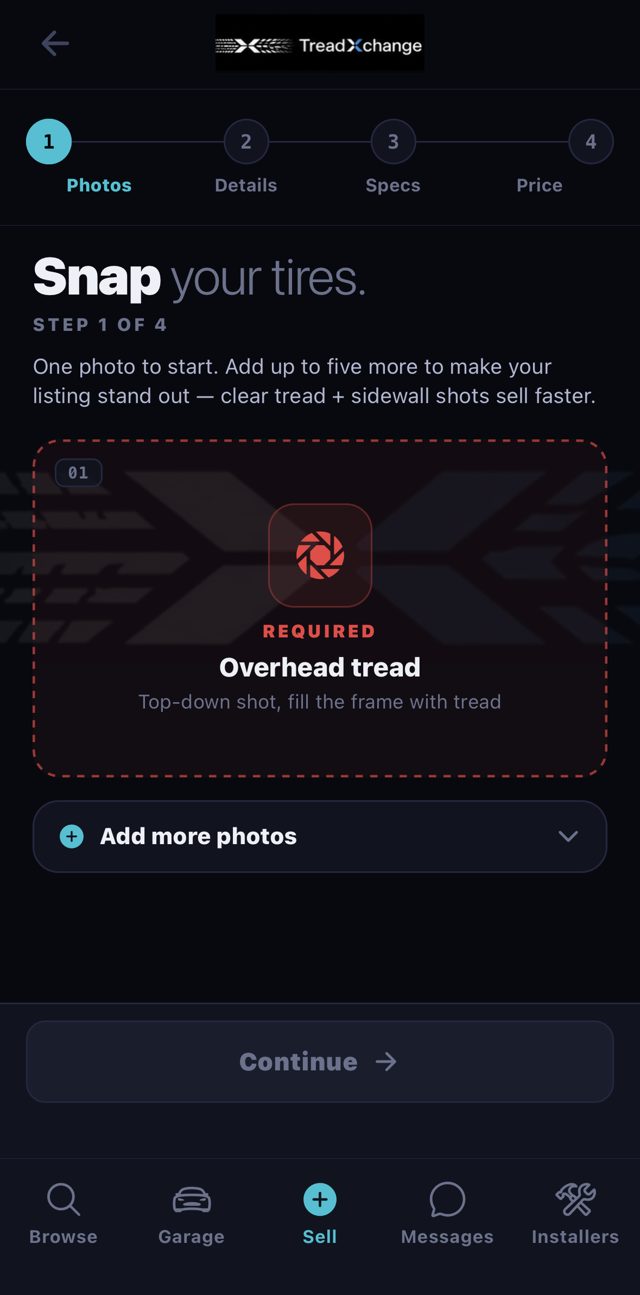 Snapping photos of your tires in the treadXchange app